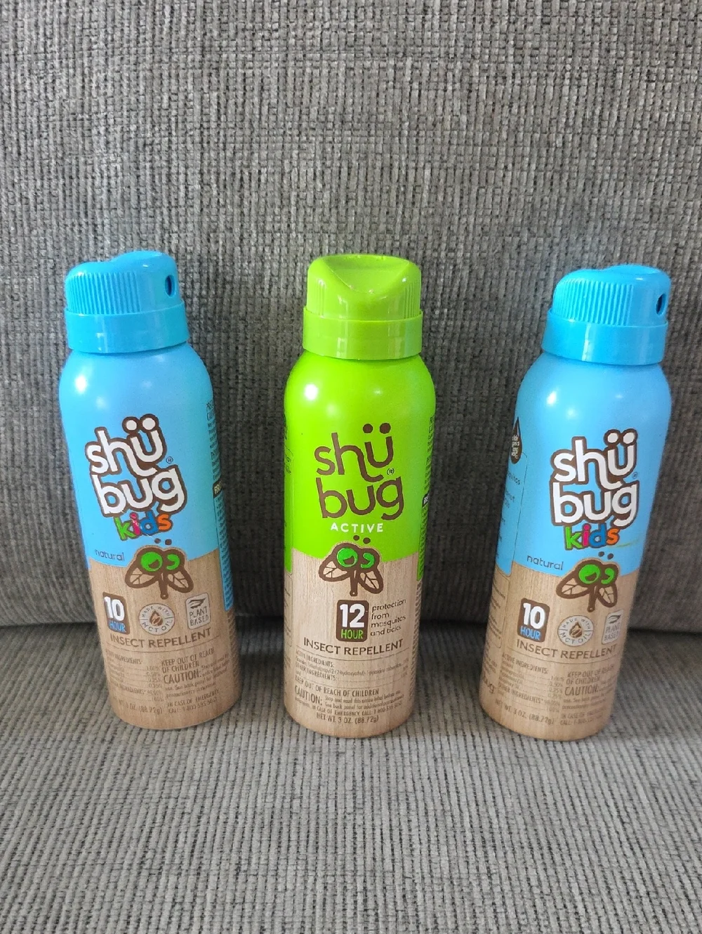 Shu Bug Kids (2) & Active (1) Insect Repellent Spray, All New, 3oz. Each.